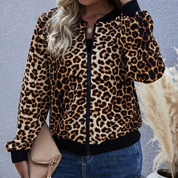 Leopard Zip Up Bomber Jacket - Picture 2 of 8